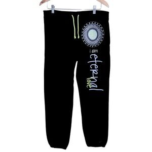 Large Sweatpants Drawstring Lounge Pants Peace Love World Black Graphic